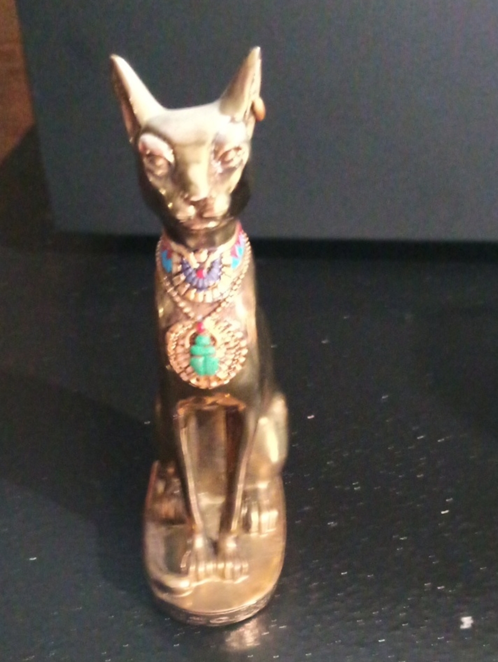 Bronze-Accent Egyptian Cat Figurine with Turquoise Detail